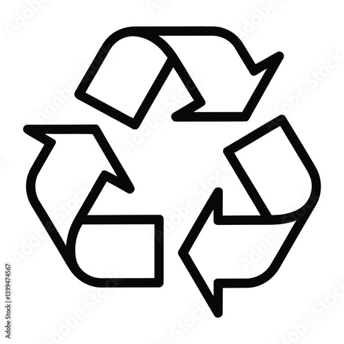 Recycling Symbol Line Art, Silhouette, Vector, Icon, Logo, White Background.