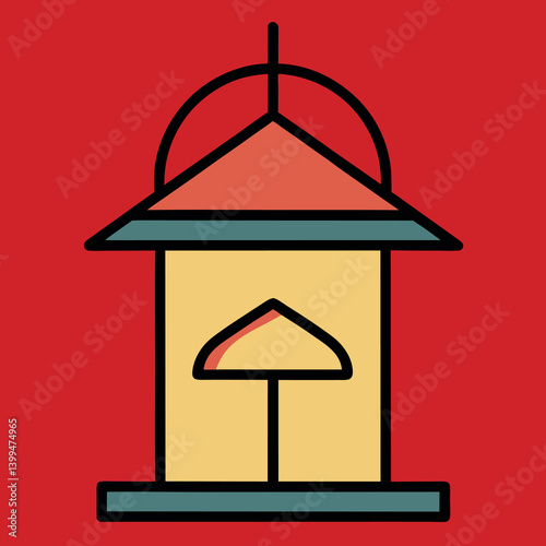 Bird feeder illustration whit solid colour outline. 