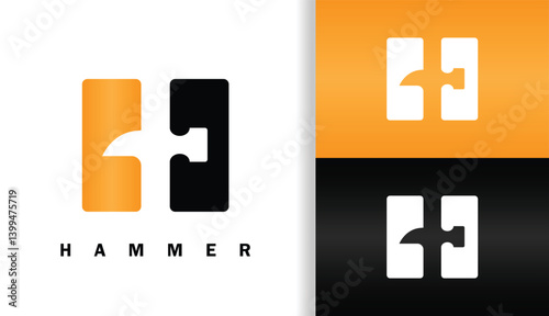 LETTER H WITH HAMMER, NEGATIVE SPACE LOGO