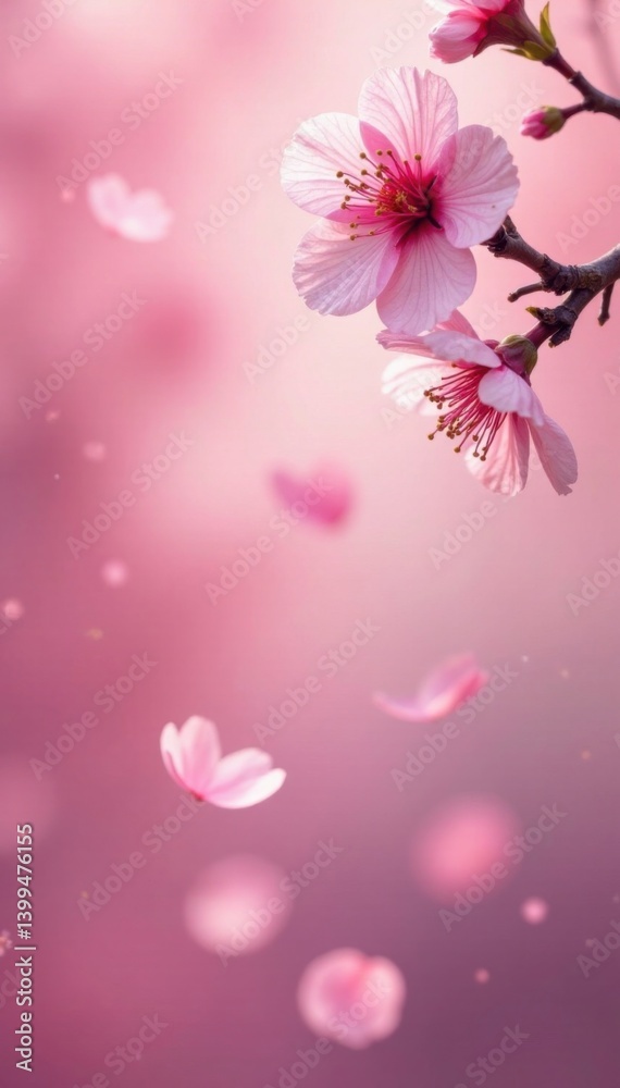 Delicate pink sakura petals fall gently in soft focus background, flower power, flowers, pastel Delicate pink sakura petals fall gently in soft focus background, flower power, flowers, pastel