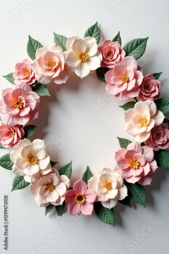 Wallpaper Mural Delicate floral wreath made of pastel-colored flowers and foliage in a soft, velvety texture, whimsical, pastel flowers Torontodigital.ca