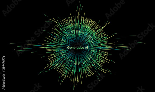 Illustration of abstract stream. Artificial intelligence. Big data, technology, AI, data transfer, data flow, large language model, generative AI