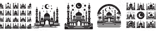 set of vector icons mosque silhouette