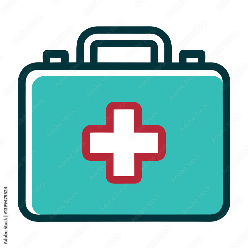 First aid kit illustration whit solid colour outline. First aid kit illustration whit solid colour outline.