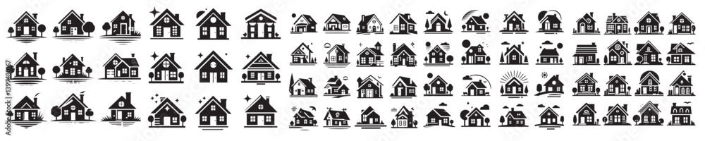vector set of silhouette houses