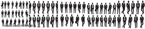 set of vector icons of male models in suits silhouettes