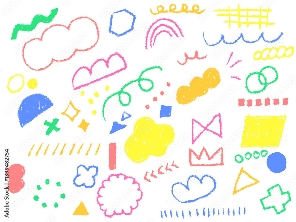 手描きあしらセット 幾何学模様 クレヨン 手描きあしらセット 幾何学模様 クレヨン