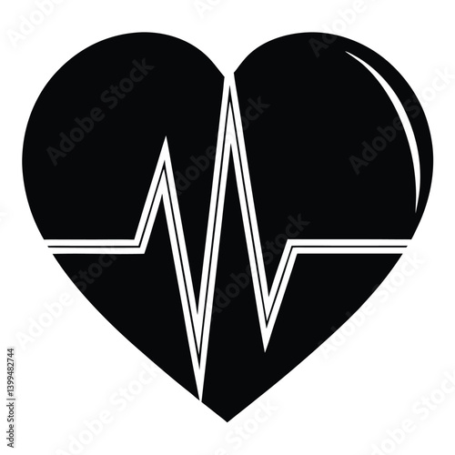Black Heart and ECG Line Minimalist Health Illustration