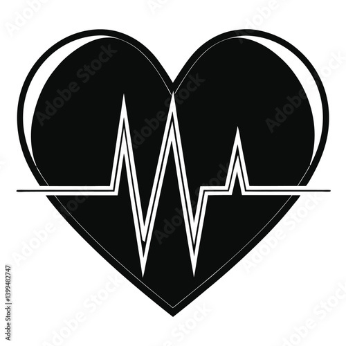 Clean Medical Silhouette of Heartbeat and Heart Shape