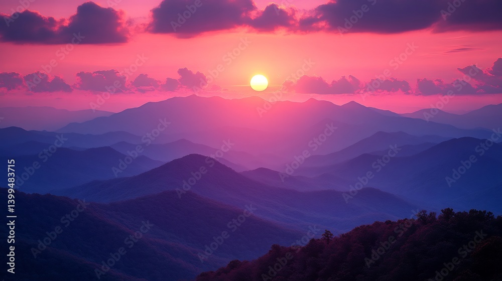Fototapeta premium Smoky Mountains Sunset Panorama.