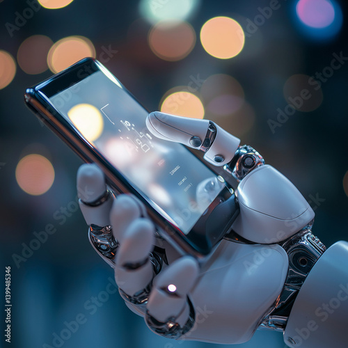 Robot hand holding a mobile phone