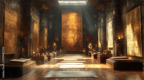 Golden Relic Scroll Room Holding Forgotten Wisdom Ancient Civilization Secrets Photo