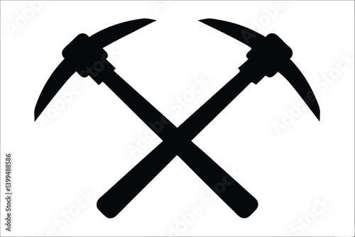 two cross pickaxe silhouette vector, pickaxe mining tool icon vector 