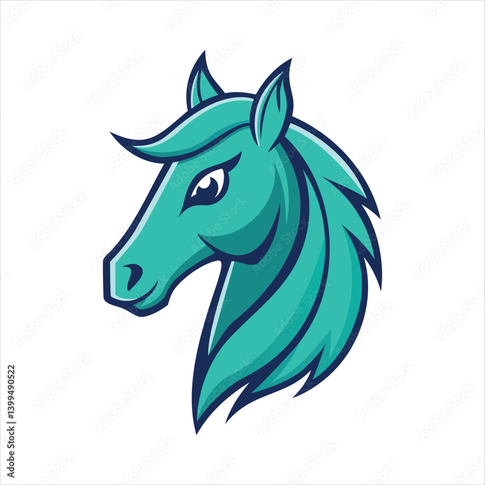 Stylized Teal Horse Head Logo with Bold Mane and Confident Gaze Stylized Teal Horse Head Logo with Bold Mane and Confident Gaze