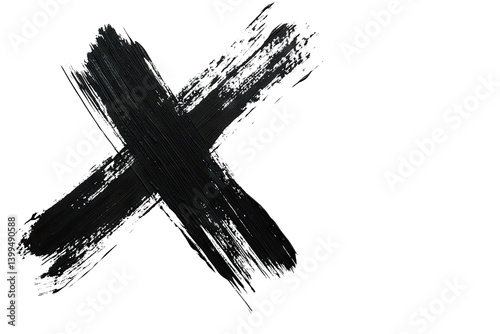 a bold abstract black brushstroke in the shape of an x on a whit