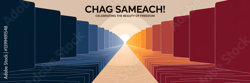 A symmetrical design featuring vibrant blue, red, and orange patterns and the text 