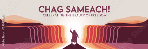 An artistic depiction of a person standing in parted waters, symbolizing Moses and the biblical story of freedom, with stylized waves in vibrant shades of red, orange, and purple.