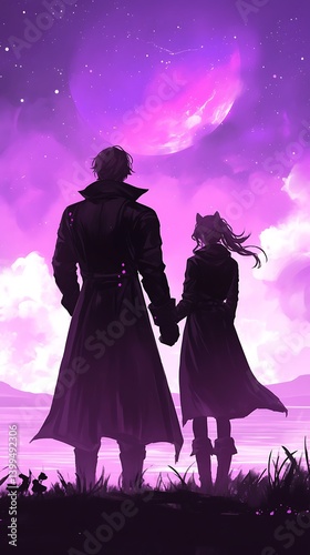 Couple Silhouette Night Sky