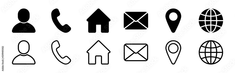 Vector illustration of Contact icon set isolated on transparent background
