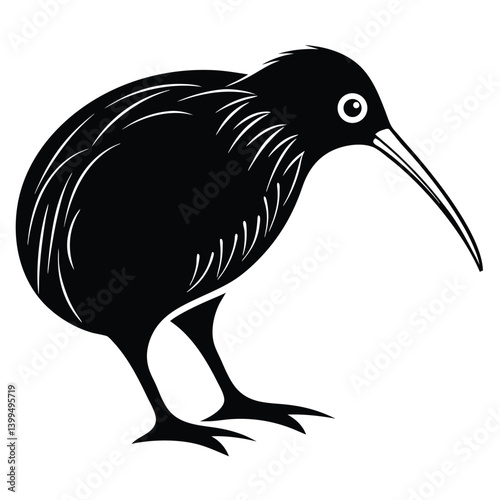 Simple Kiwi Bird Black Silhouette Vector Art