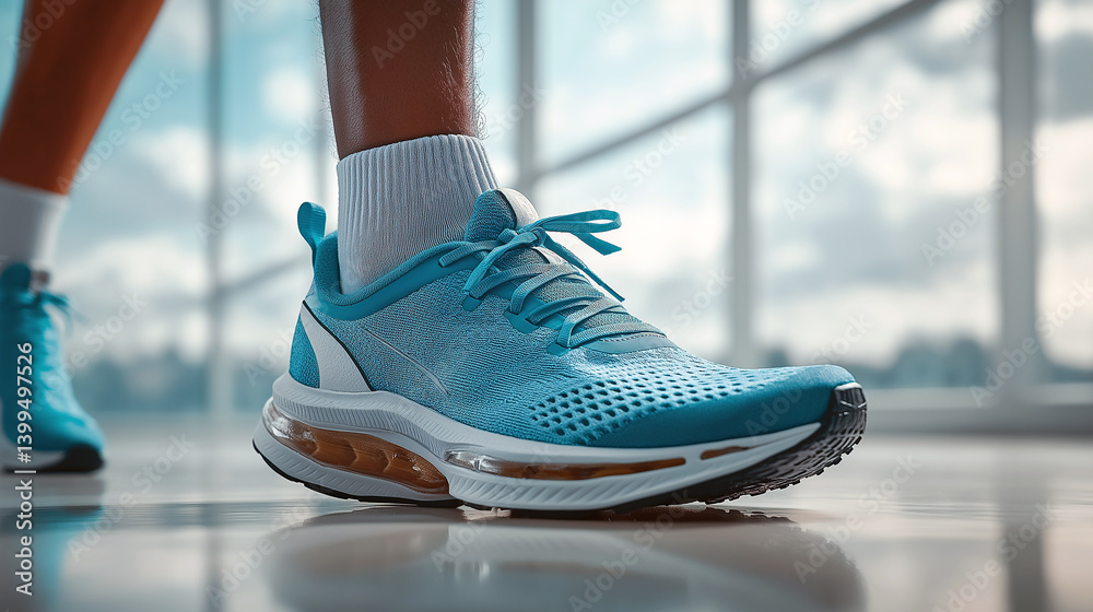 Stylish Sports Sneakers. A close-up shot of modern blue athletic sneakers in a sleek indoor setting Stylish Sports Sneakers. A close-up shot of modern blue athletic sneakers in a sleek indoor setting
