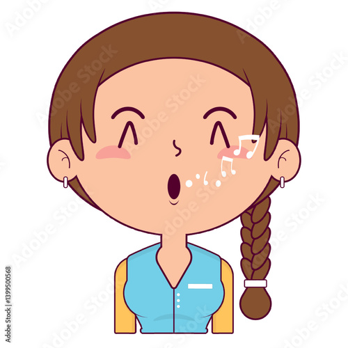 girl braid hair whistling face cartoon cute