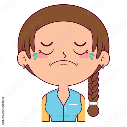 girl braid hair crying face cartoon cute