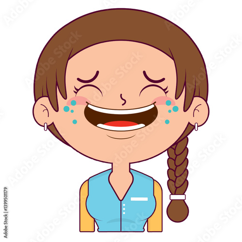 girl braid hair laughing face cartoon cute