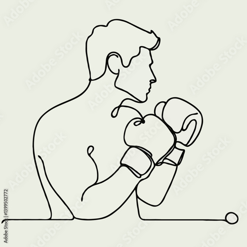 Male boxer in gloves ready to fight in line art style