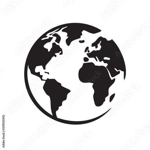 A dark stylized globe illustration representing our planet earth global connection and minimalist design style in dark grayscale tones