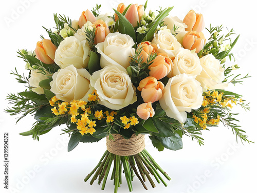 Elegant bouquet of cream roses and tulips