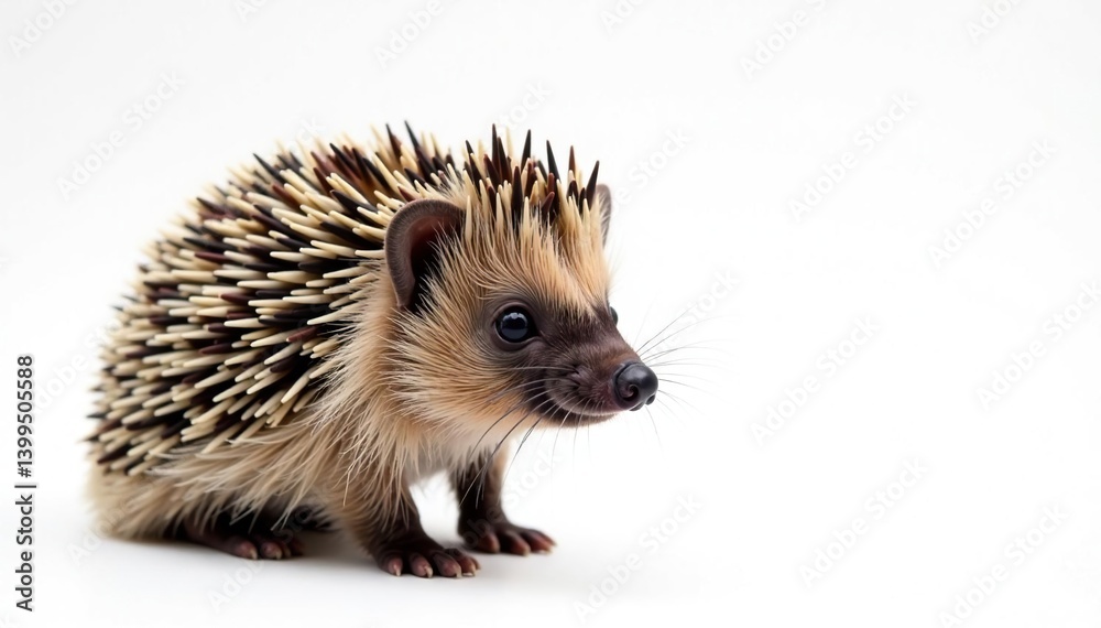 Fototapeta premium Close-up of a hedgehog's quills against a bright white backdrop , picture, nocturnal, high resolution