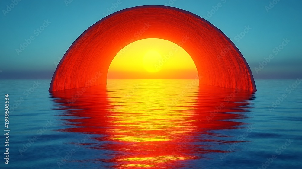 Fototapeta premium Red Rainbow Arch Sunset Ocean Portal.