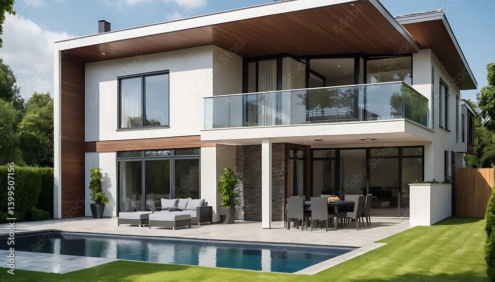 Fototapeta premium High-Resolution Photo of Sleek Modern House Facade