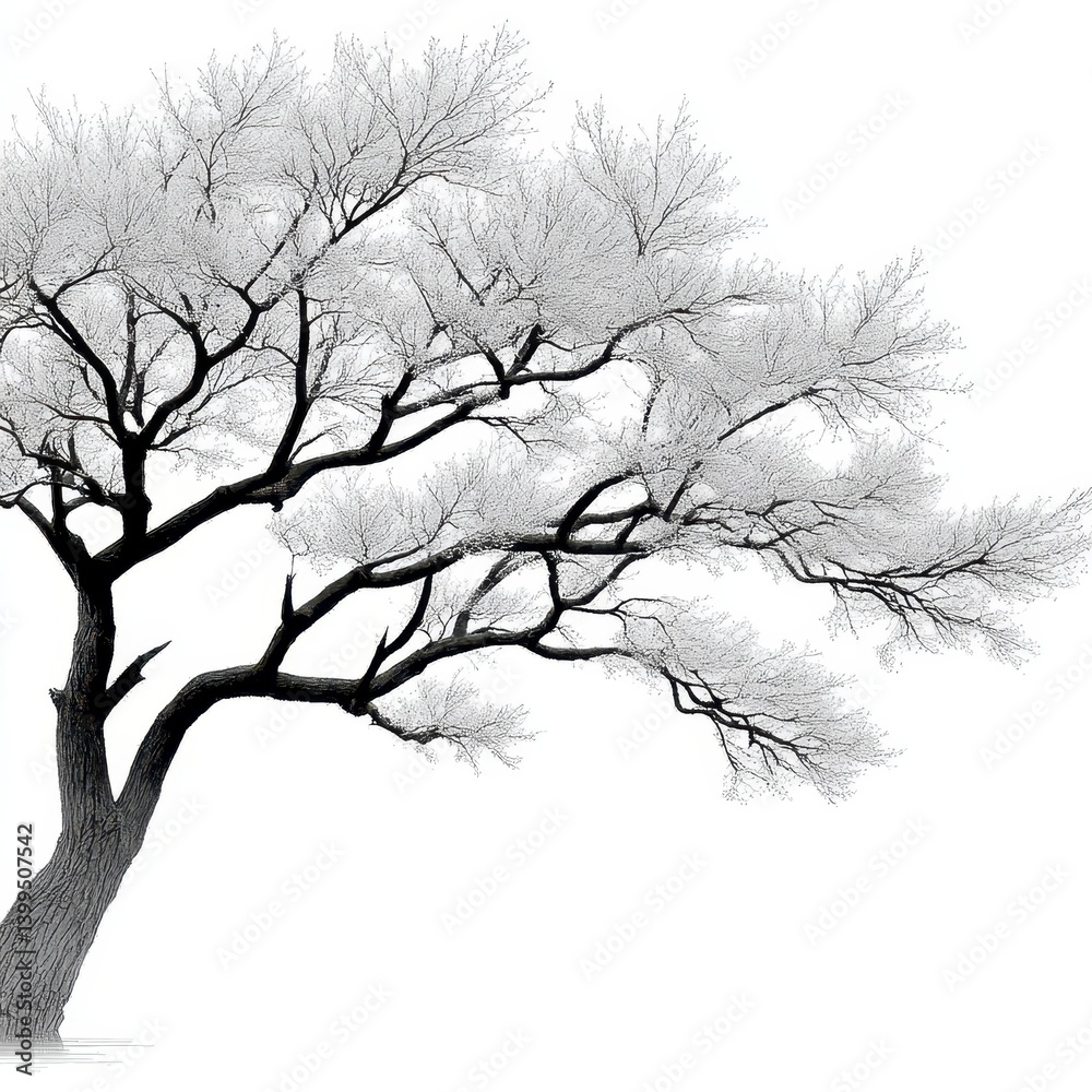Gnarled Black and White Tree on White Background Gnarled Black and White Tree on White Background