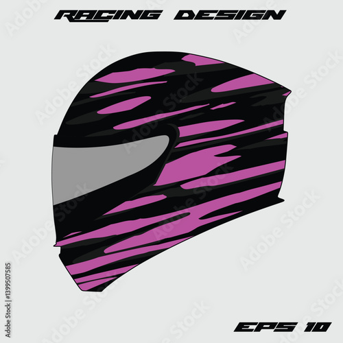 Abstract racing helmet design featuring bold pink and black stripes on a gray background