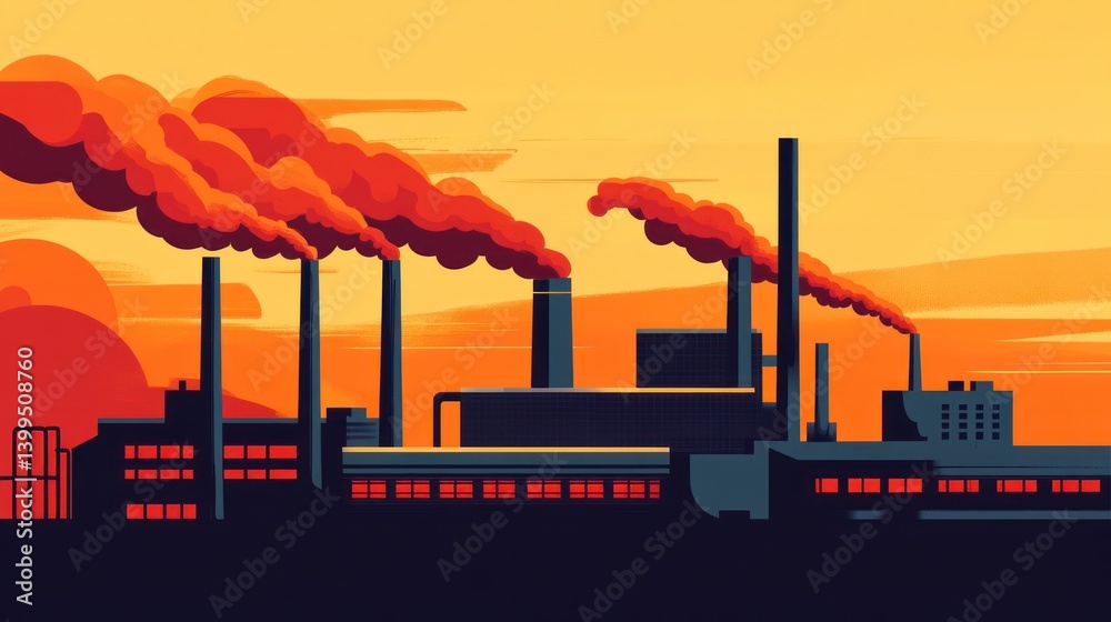 Obraz premium Industrial pollution at sunset