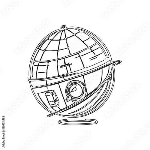 Vintage Globe Outline, Classic Educational Tool