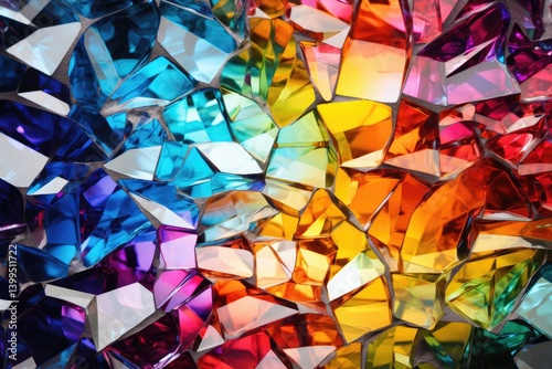 A vibrant illusion of shattered glass reflecting colorful light patterns in a stunning display of refracted hues creating an artistic spectacle