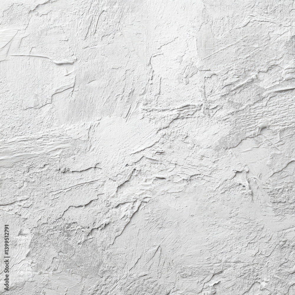 Textured light gray stucco wall. Detailed surface with varied brush marks and uneven application, creating a rough, textured finish