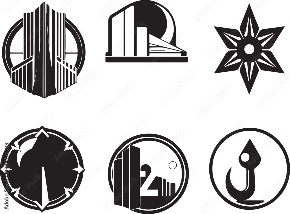 Naklejka premium Set Postmodern abstract geometric graphic elements, Brutalist vector shapes, trendy retro design symbols in Y2K aesthetics. Hand drawn vector illustration