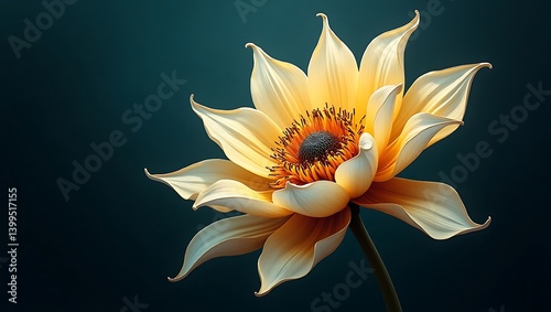 Golden flower blooms serene beauty elegant petals dark background soft light artistic image nature s