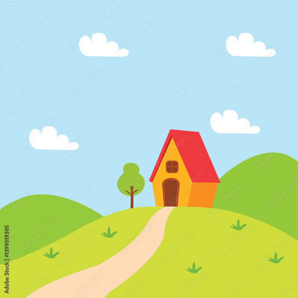 an illustration of the house on the hill. a contemporary building in the village for home. a simple and minimalist concept. an illustration of the house on the hill. a contemporary building in the village for home. a simple and minimalist concept.