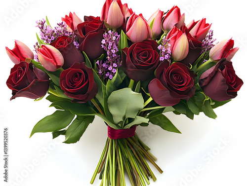 Dark red roses and tulips bouquet
