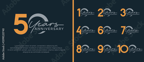 set of anniversary logo flat yellow and gray color on black background for celebration moment