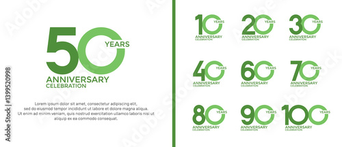 set of anniversary logo flat green color on white background for celebration moment