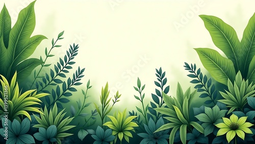 Wallpaper Mural Lush Green Tropical Foliage Vibrant Nature Illustration with Soft Lighting and a White Background Torontodigital.ca