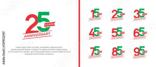 set of anniversary logo flat red and green color on white background for celebration moment