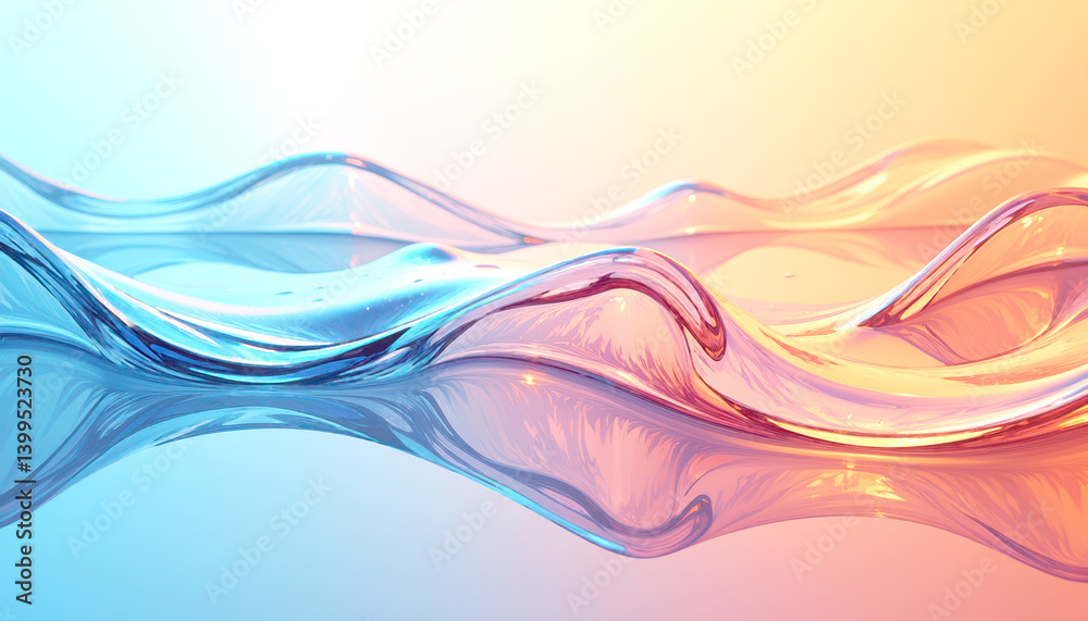 Fototapeta premium Abstract Wavy Glass Surface with Blue and Orange Gradient Reflection