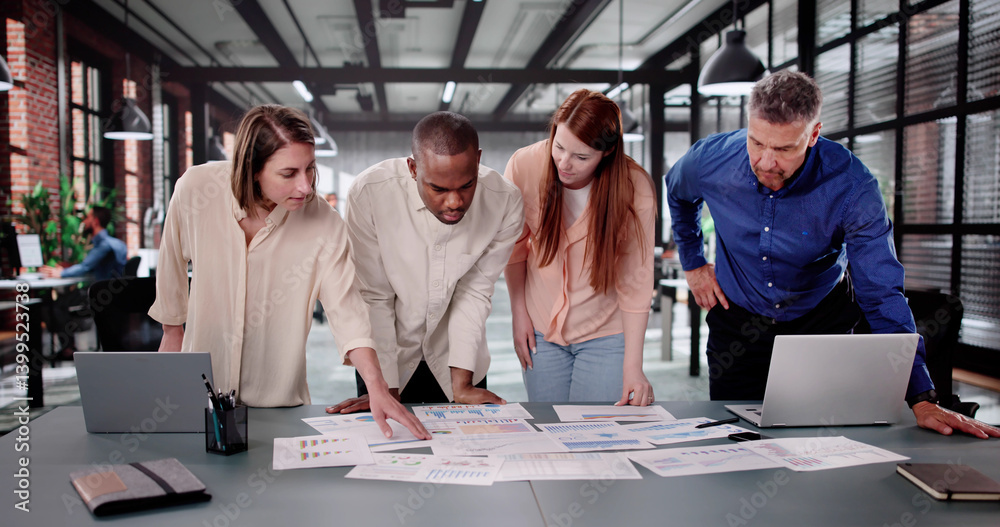 Successful Company Team Meeting: Diverse Analyst Group Discussing Financial